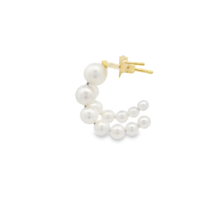 14K Yellow Gold Hoop Earrings set with 14 Round Pearls graduating in size from 2.5 mm to 5 mm