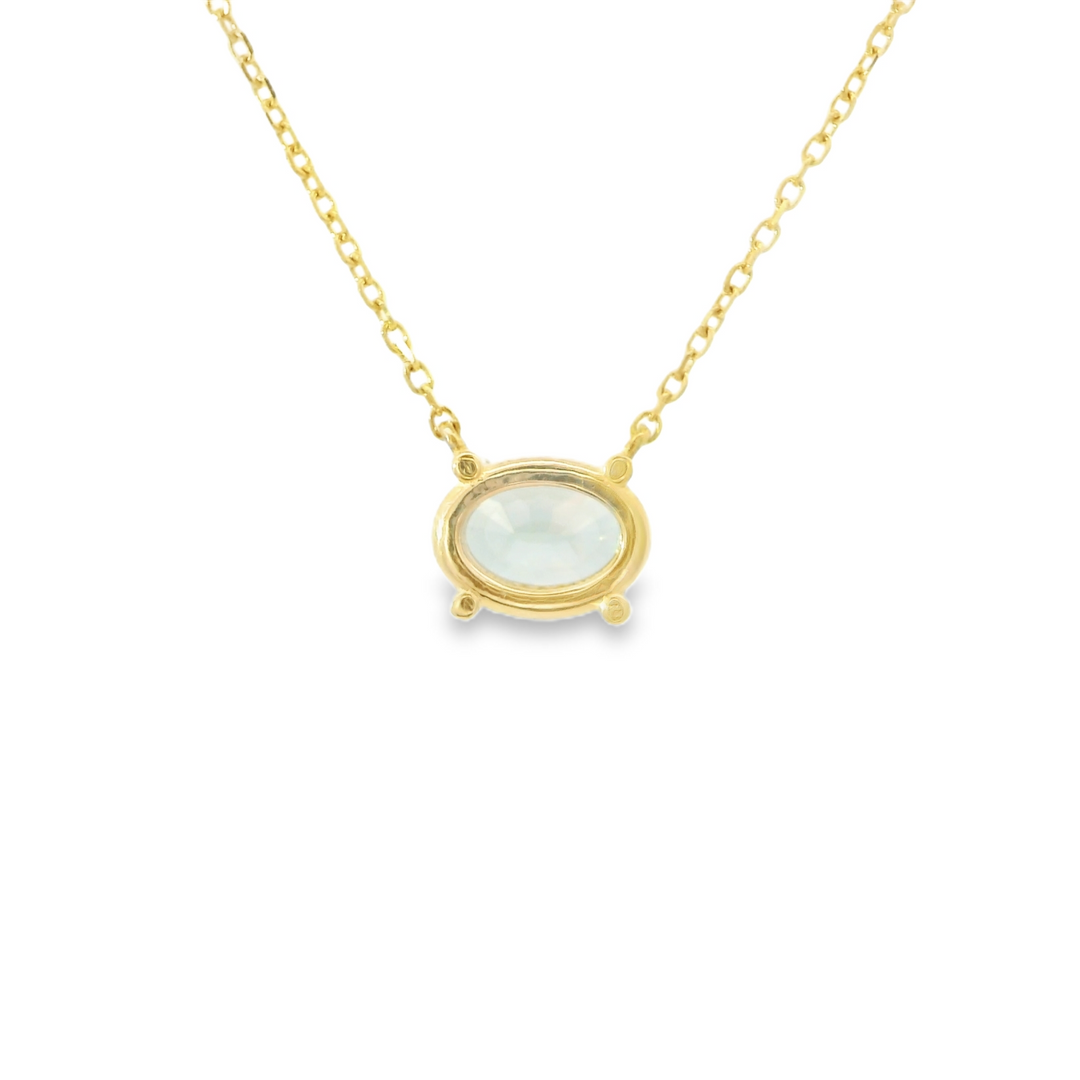 14K Yellow Gold Sapphire Stationary Gemstone Pendant on Chain