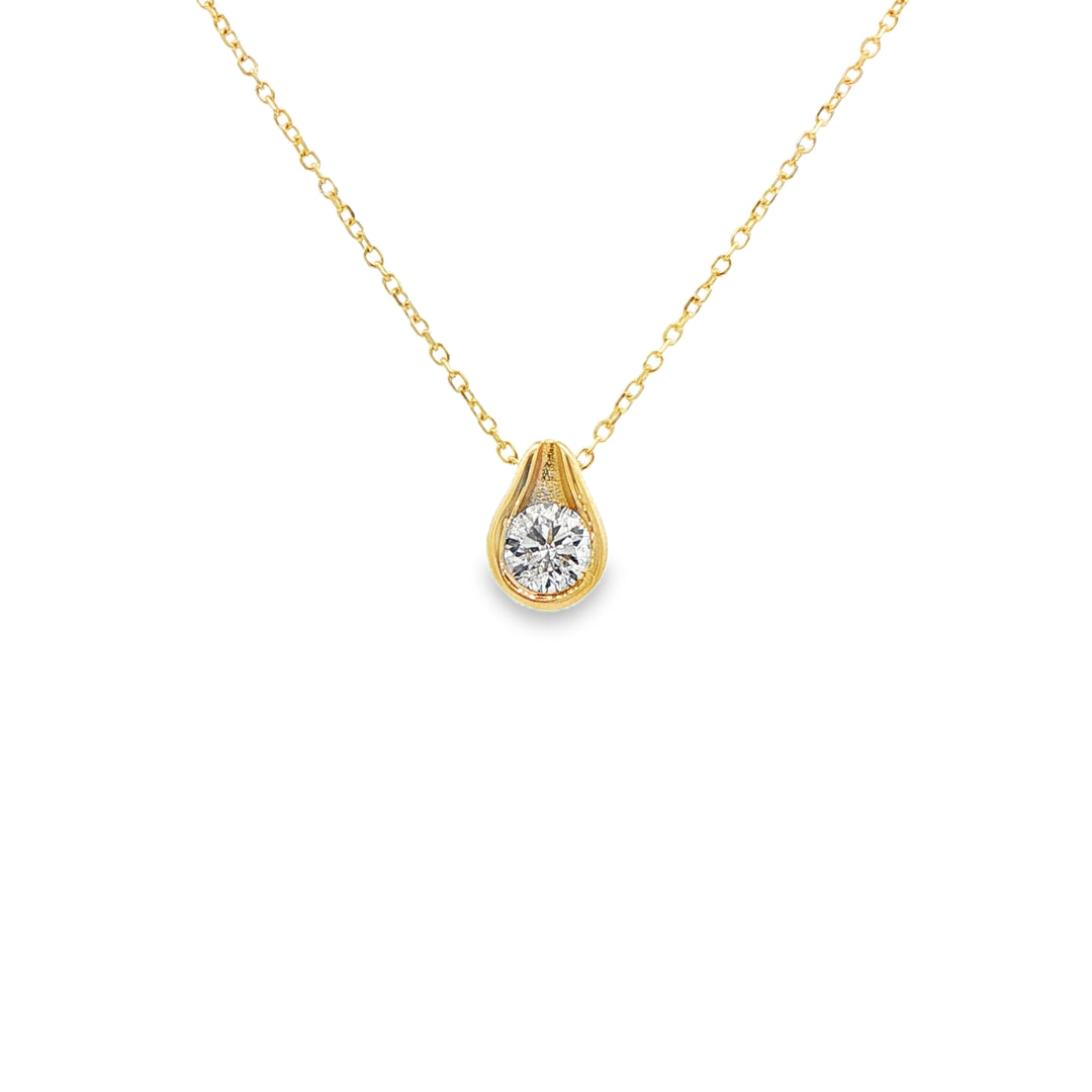 14K Yellow Gold Sliding Diamond Pendant with 1 Round Diamond, 0.31 ct on a Cable Chain, 18 inches