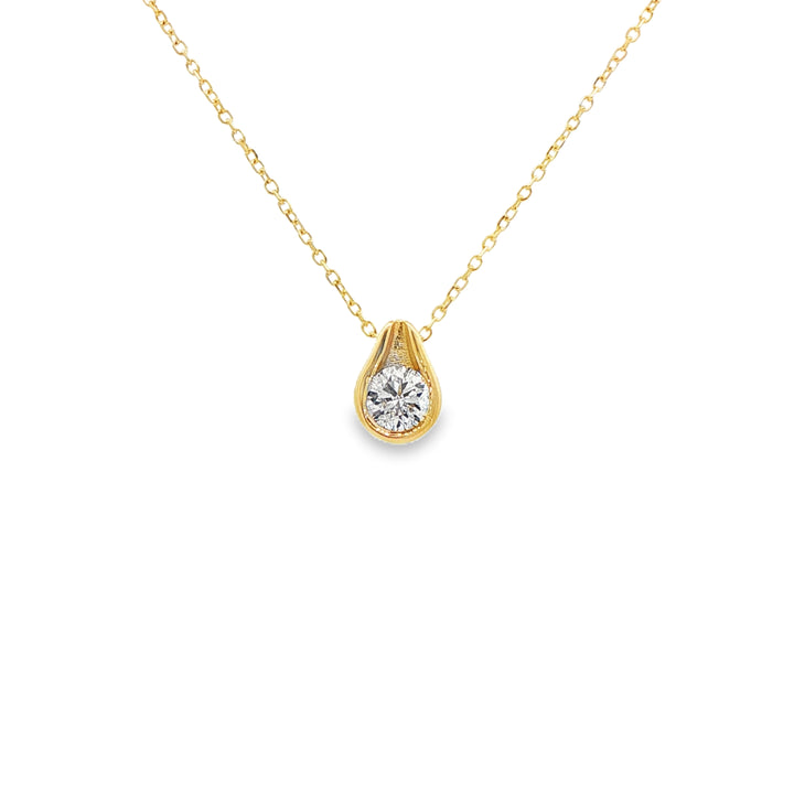 14K Yellow Gold Sliding Diamond Pendant with 1 Round Diamond, 0.31 ct on a Cable Chain, 18 inches