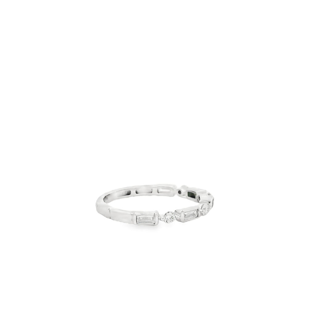 14K White Gold Alternating Anniversary Band set with 5 Baguette Diamonds, 0.23 ctw and 4 Round Diamonds, 0.16 ctw