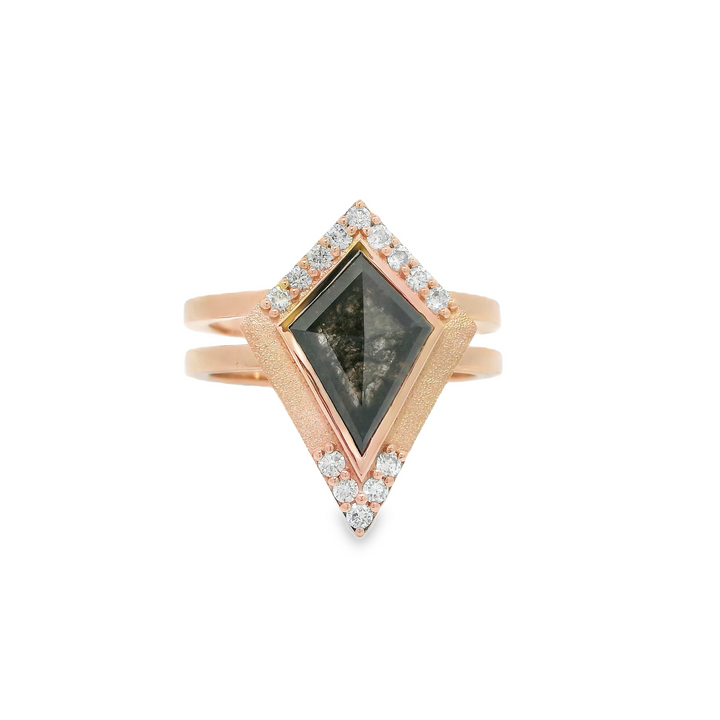 Marthaler Made 14K Rose Gold Engagement Rings set with 1 1.24 Ct. Kite Diamond center stone, Total diamond weight for ring measures 1.24 ctw.