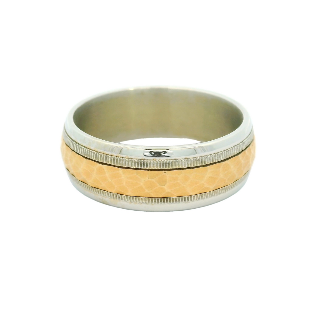 14K Two Tone Gold 8mm Hammered Finish Estate Men's Wedding Band Size 12