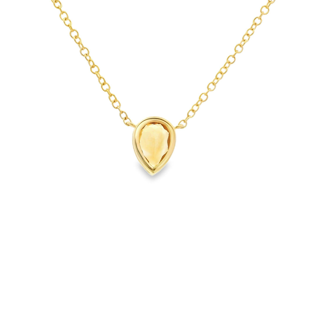 14K Yellow Gold Bezel Pendant with 1 Pear Citrine, 0.63 ct on a 16-18 inch Cable Chain