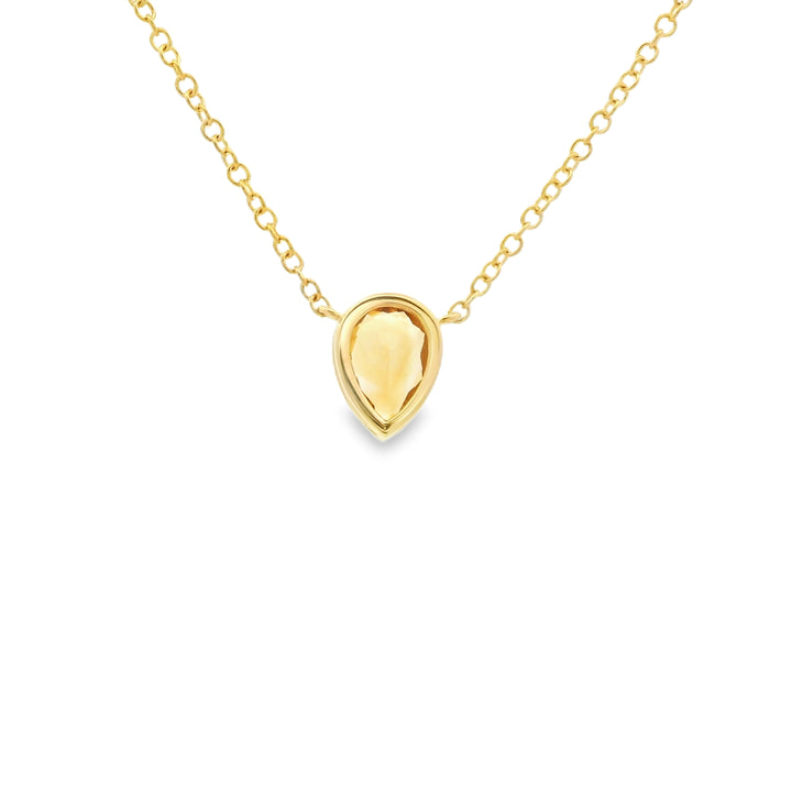14K Yellow Gold Bezel Pendant with 1 Pear Citrine, 0.63 ct on a 16-18 inch Cable Chain