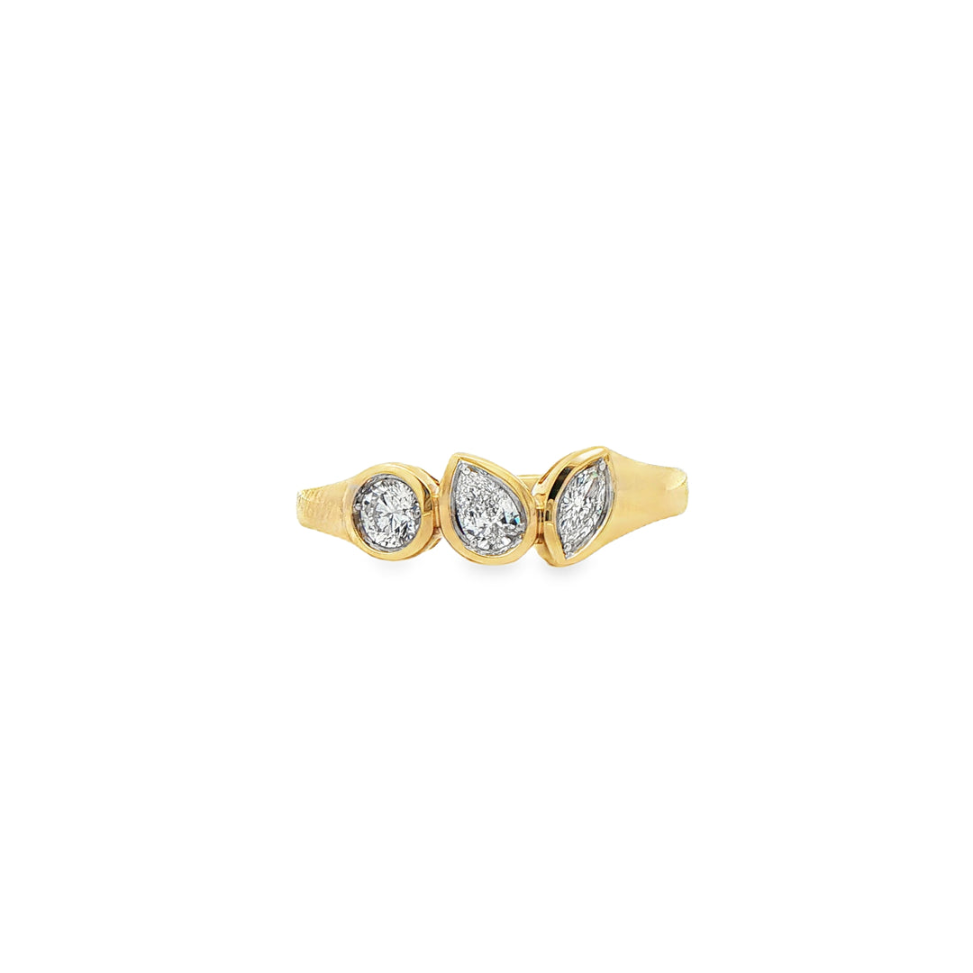 14K Yellow Gold Bezel Diamond Fashion Ring set with 3 Diamonds, 0.38 ctw