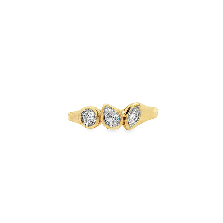 14K Yellow Gold Bezel Diamond Fashion Ring set with 3 Diamonds, 0.38 ctw