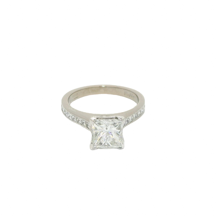 18K White Gold Accented Engagement Ring set with 1 1.51 ct Princess Cut Diamond, G SI2, and 16 Princess Cut Diamonds, 0.33 ctw