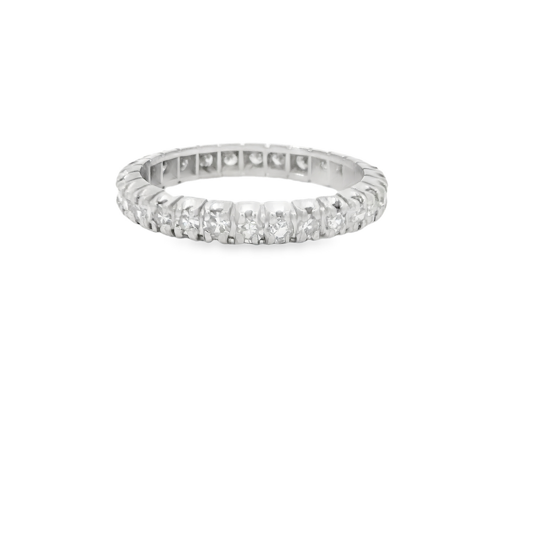 Platinum Estate Eternity Anniversary Band set with 28 Diamonds total stone weight measures 0.85 ctw.