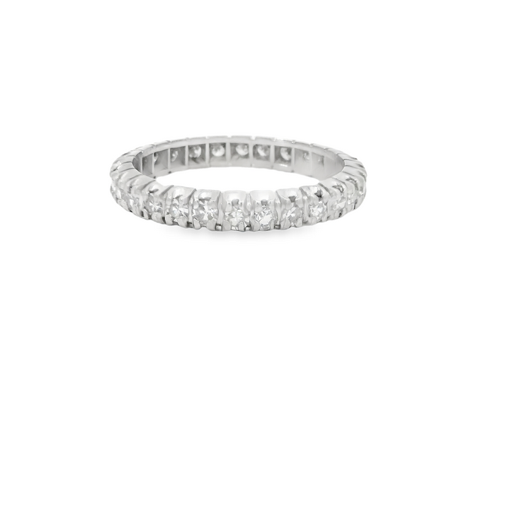 Platinum Estate Eternity Anniversary Band set with 28 Diamonds total stone weight measures 0.85 ctw.