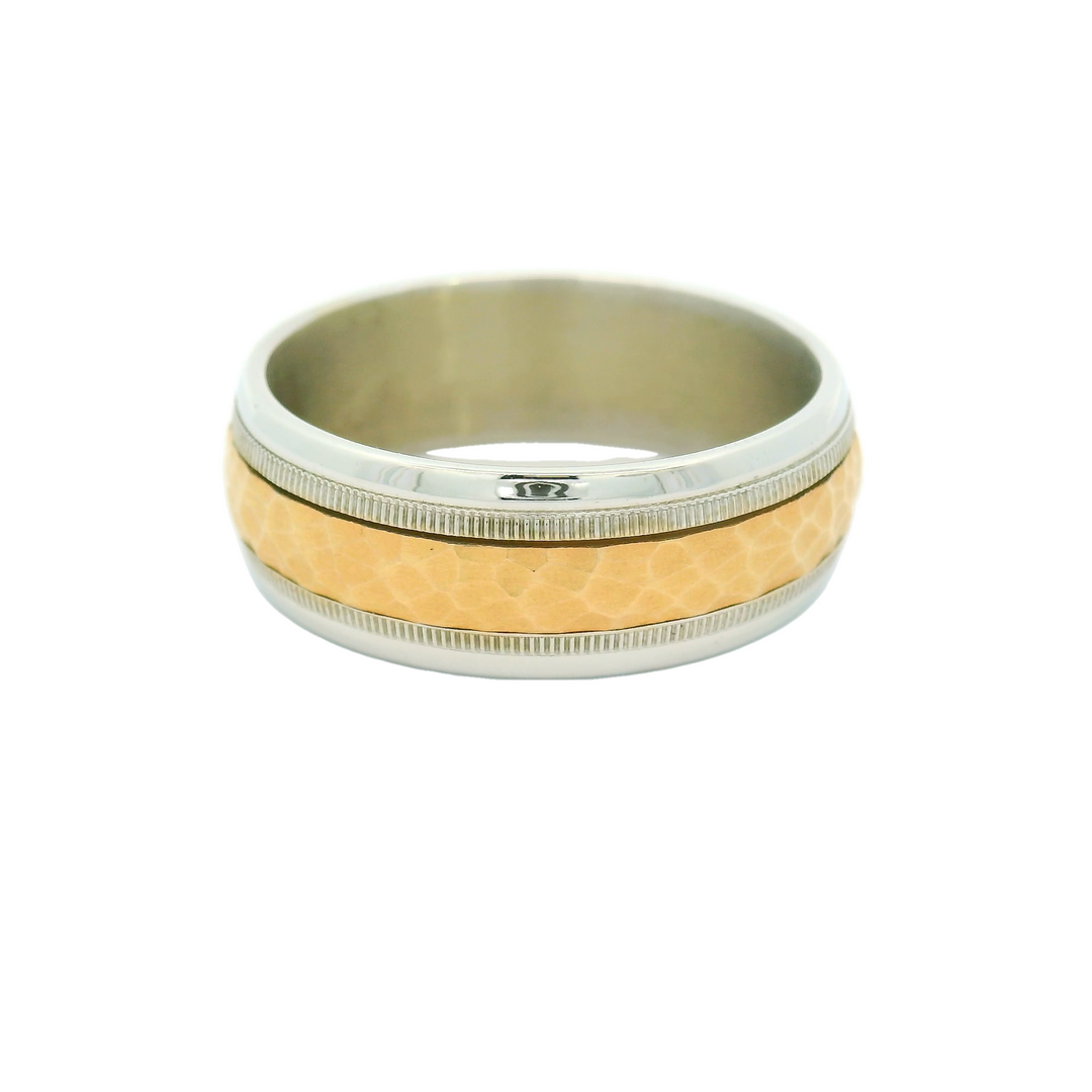 14K Two Tone Gold 8mm Hammered Finish Estate Men's Wedding Band Size 12