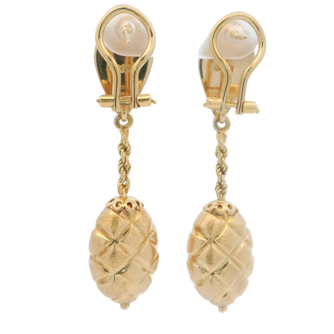 Estate 18KG Yellow Gold Satin Drop Earrings