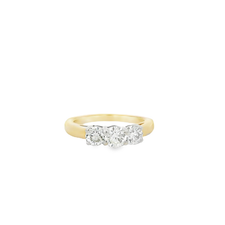 14KG Two Tone Gold 0.36ctw. Diamond Three Stone Estate Engagement Ring