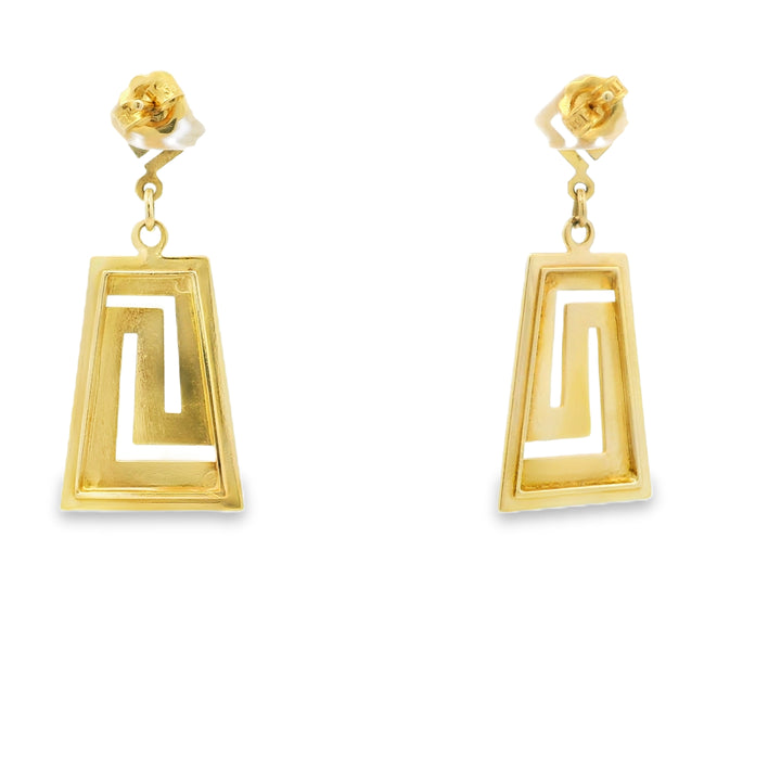Estate 14K Yellow Gold Greek Key Drop Earrings
