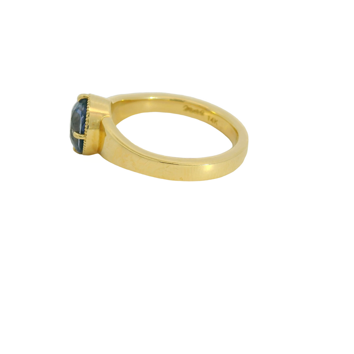 Marthaler Made 14K Yellow Gold Solitaire Gemstone Ring set with 1 Sapphire total stone weight measures 2.13 ctw.