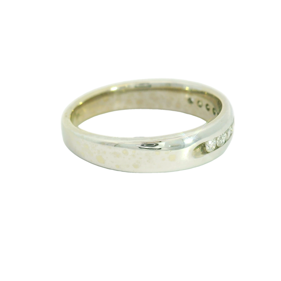 14K White Gold Estate Channel Set Anniversary Band set with 10 Diamonds total stone weight measures 0.35 ctw.
