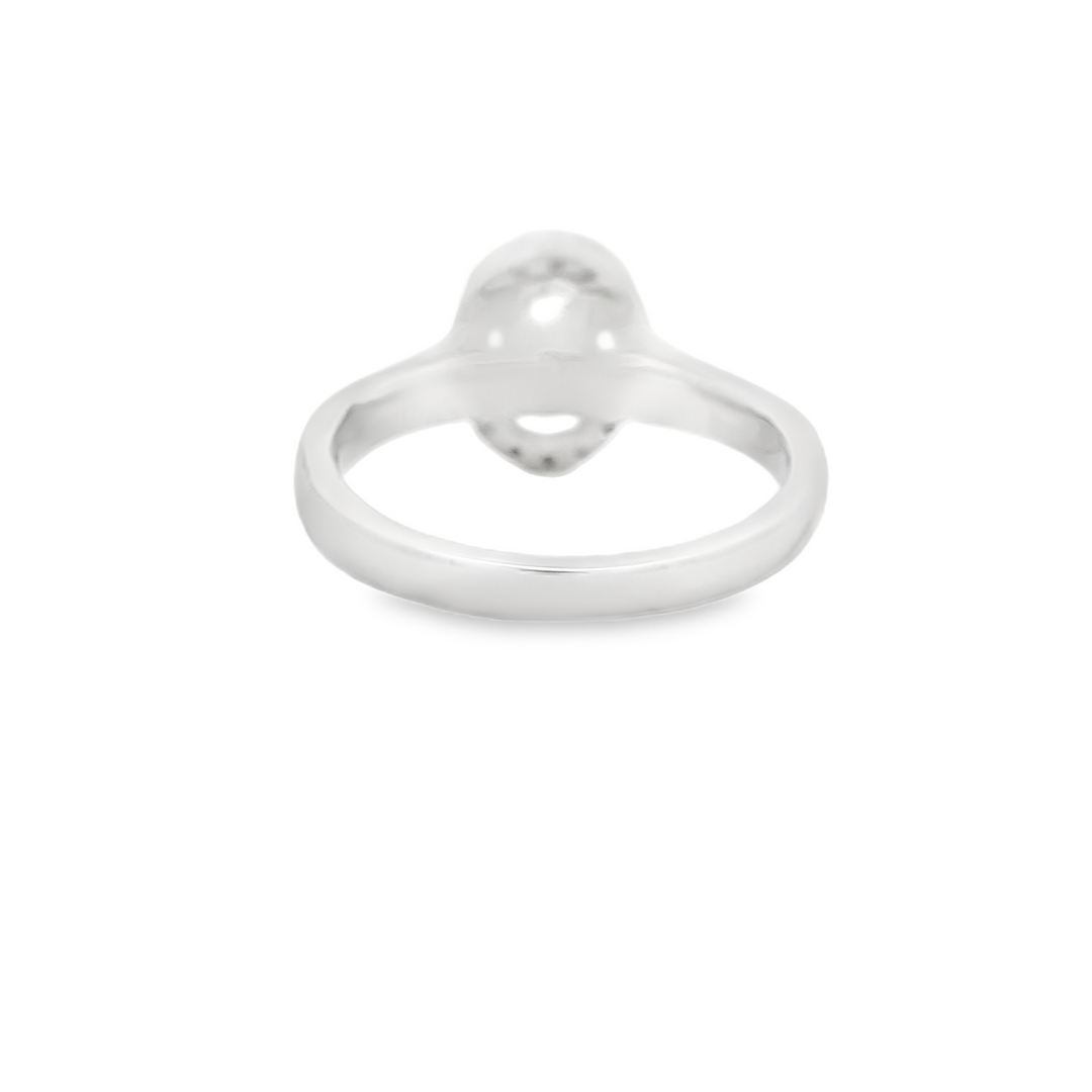 Estate Platinum Halo Engagement Ring set with 1 0.80 ct Oval Diamond, G SI2, and 16 Round Diamonds, 0.12 ctw