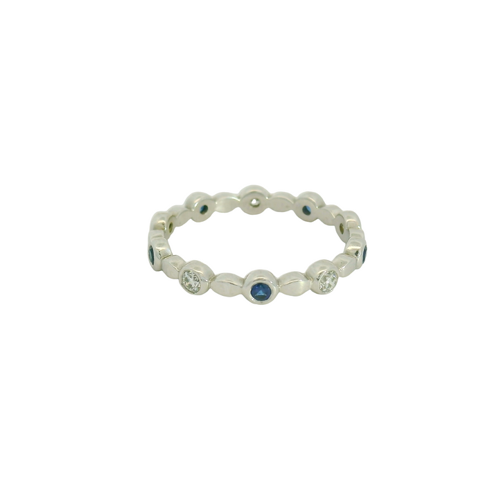 14K White Gold Estate Band Gemstone Ring set with 5 Sapphires, 0.20 ctw and 5 G/H Round Diamonds, 0.15 ctw.,  total stone weight measures 0.35 ctw.