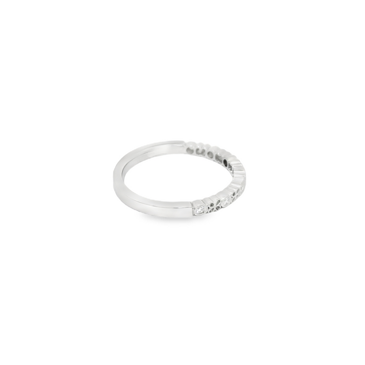 14K White Gold Bezel Set Anniversary Band set with 7 G/H SI1 - SI2 Diamonds total stone weight measures 0.08 ctw.