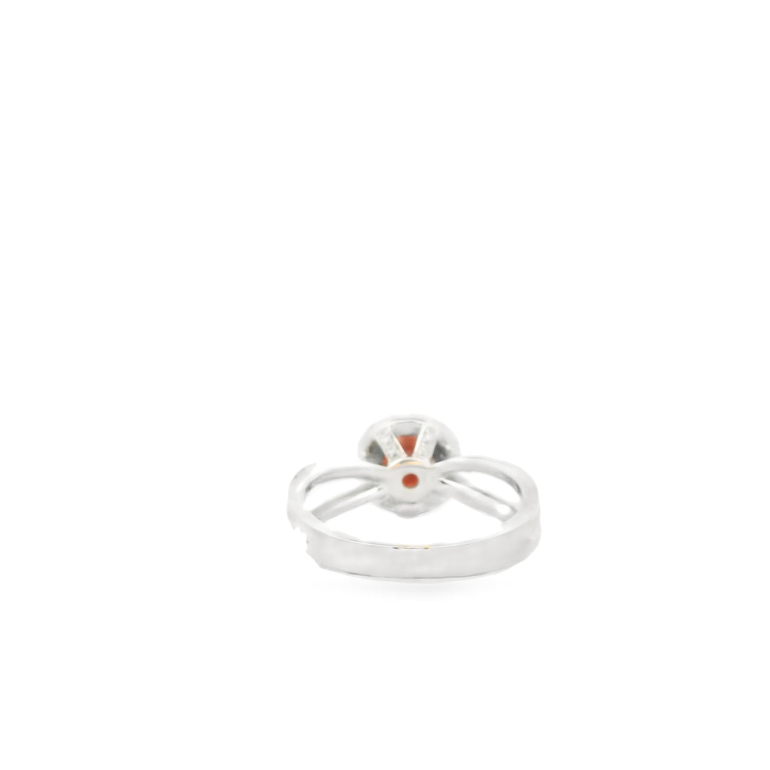 14K 14K White Gold Crossover Ring with 1 Round Garnet, 0.90 ct and 34 Round Diamonds, 0.49 ctw