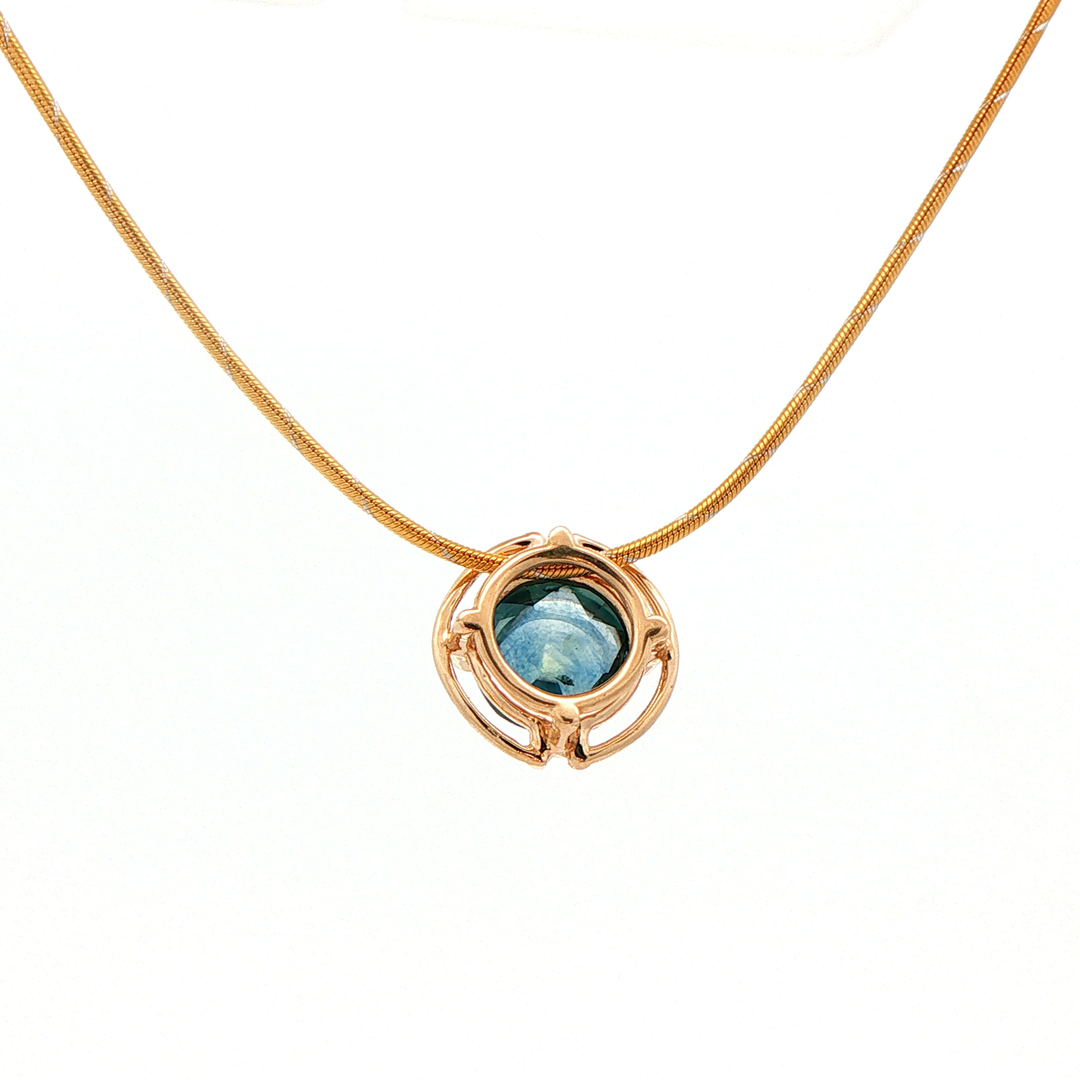 Marthaler Made 14K Yellow Gold Solitaire Pendant with 1 Rose Cut Sapphire (Montana), 2.10 ct (estimated) on a Snake Chain, 18 inches