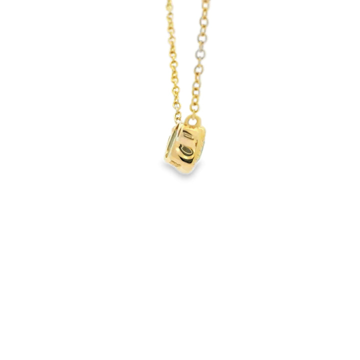 14K Yellow Gold Milgrain Bezel Pendant with 1 Cushion Blue Topaz, 0.60 ct and 2 Round Diamonds, 0.05 ctw on a 18 inch Cable Chain