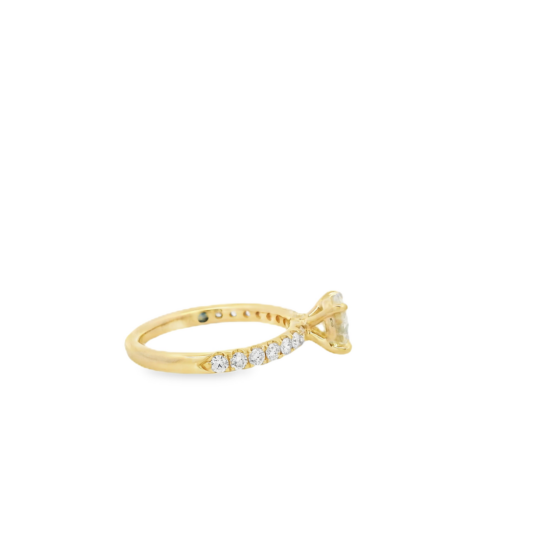 Estate 14K Yellow Gold Accented Engagement Ring set with 1 0.82 ct Round Diamond, K I1, and 16 Round Diamonds, 0.37 ctw