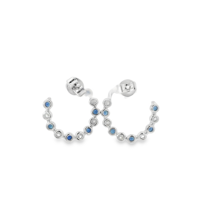 14K White Gold Stud Earrings set with 14 Round Sapphires, 1.04 ctw and 12 Round Diamonds, 0.64 ctw (F/G, SI1)