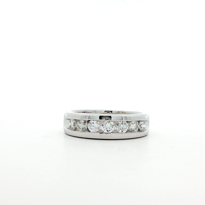 Estate 14K White Gold Men's Diamond Fashion Band set with 7 Round Diamonds, 1.25 ctw