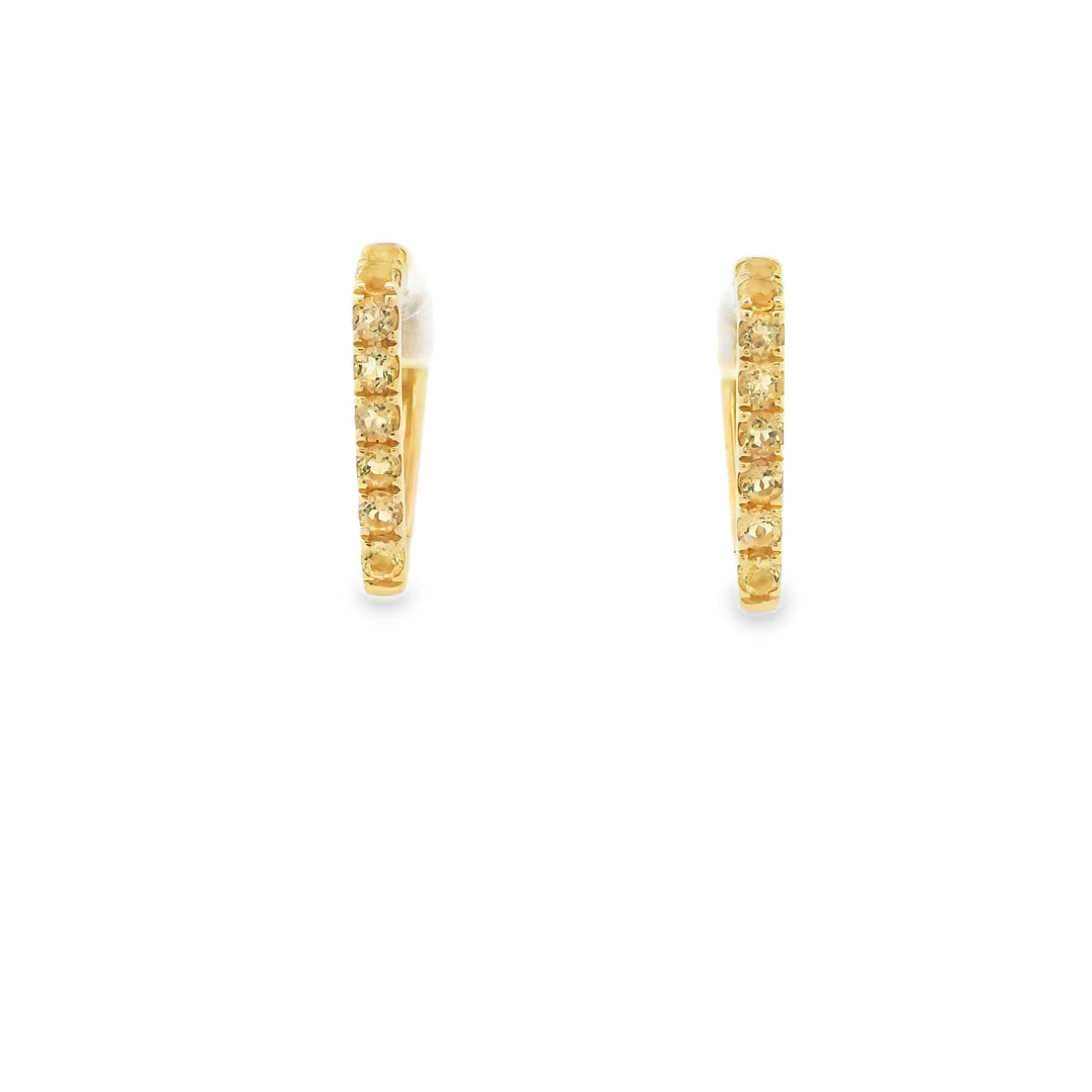 14K Yellow Gold Pointed V Huggie Earrings set with 16 Round Citrines, 0.53 ctw